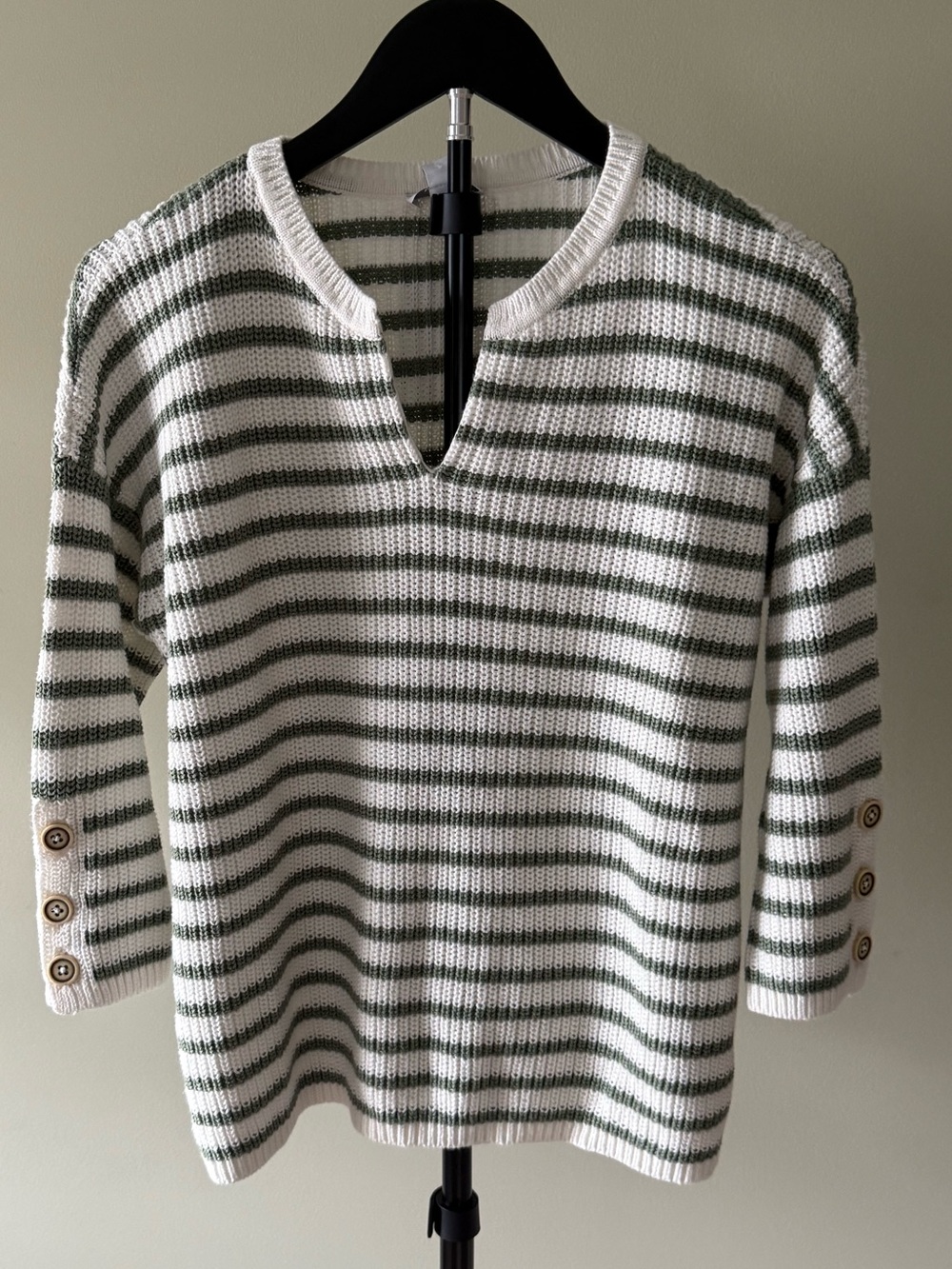 NWT J.Jill Set: Olive Stripe Sweater (21" P2P) Olive Utility Skirt (Sz 10) - Picture 3 of 16